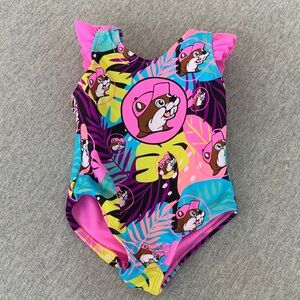 Bucees Colorful pink Baby Kids Swimwear with beaver floral  Print 12-18 months